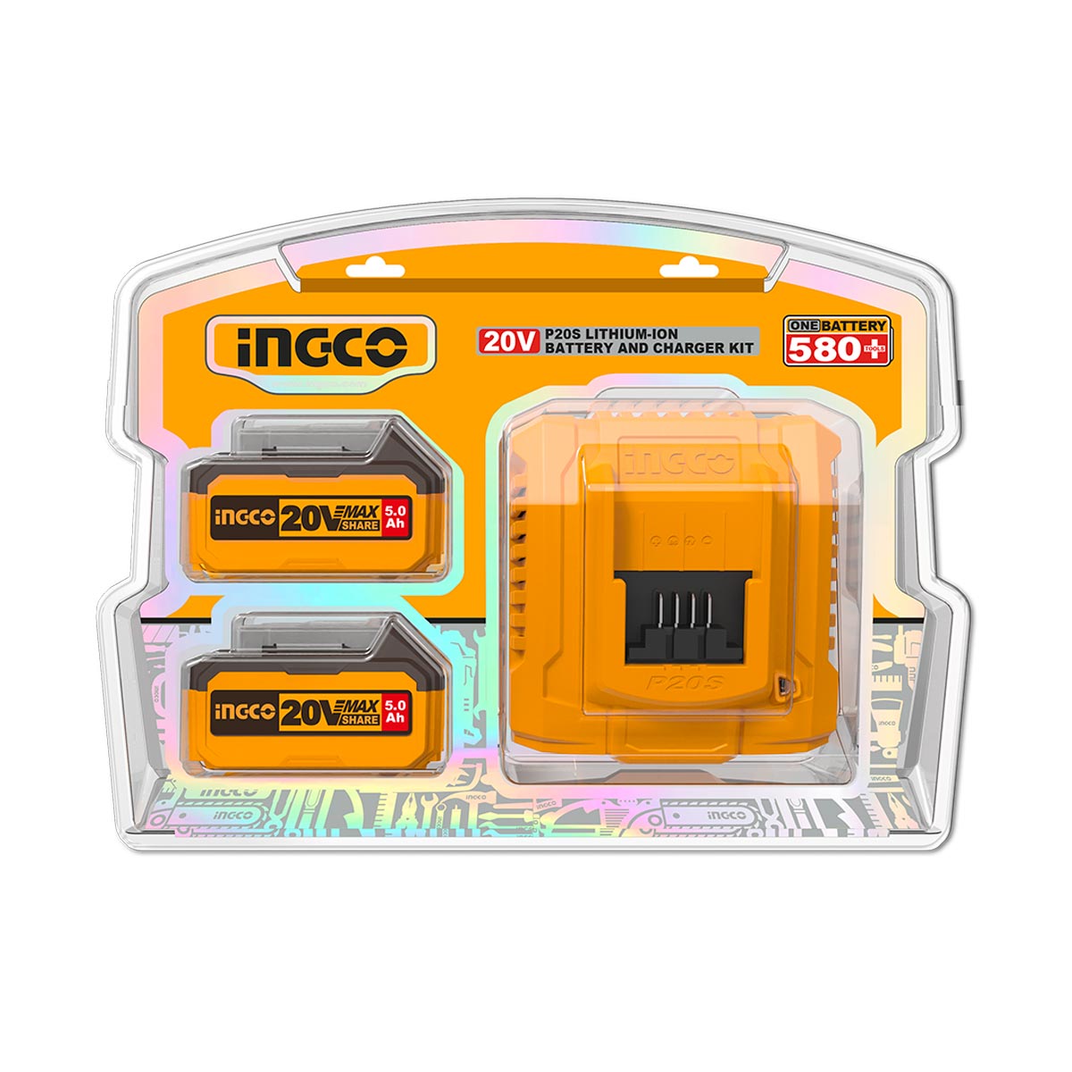 Ingco Μπαταρίες 2 τεμ. 5.0Ah + 1 τεμ. Φορτιστής 4Α Σετ 3 τεμ.