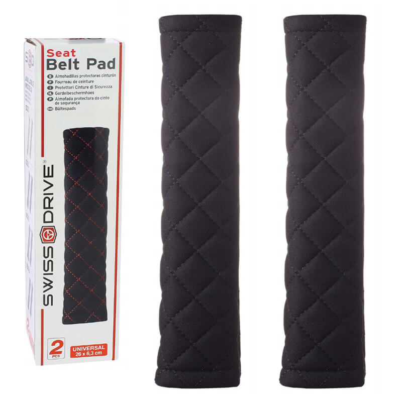 Μαξιλαράκια Ζώνης Ασφαλείας Swiss 26x6.3cm Μαύρα Με Μαύρη Ραφή Ζευγάρι 2 Τεμάχια