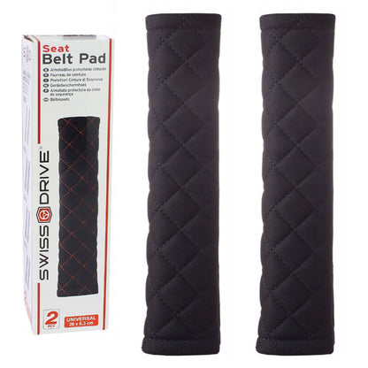 Μαξιλαράκια Ζώνης Ασφαλείας Swiss 26x6.3cm Μαύρα Με Μαύρη Ραφή Ζευγάρι 2 Τεμάχια