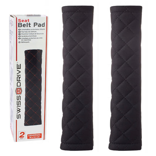 Μαξιλαράκια Ζώνης Ασφαλείας Swiss 26x6.3cm Μαύρα Με Μαύρη Ραφή Ζευγάρι 2 Τεμάχια