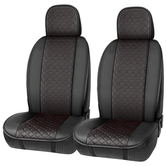 Πλατοκαθίσματα Αυτοκινήτου Elegance Δερματίνη Μαύρη Με Κόκκινη Ραφή 2 Τεμάχια