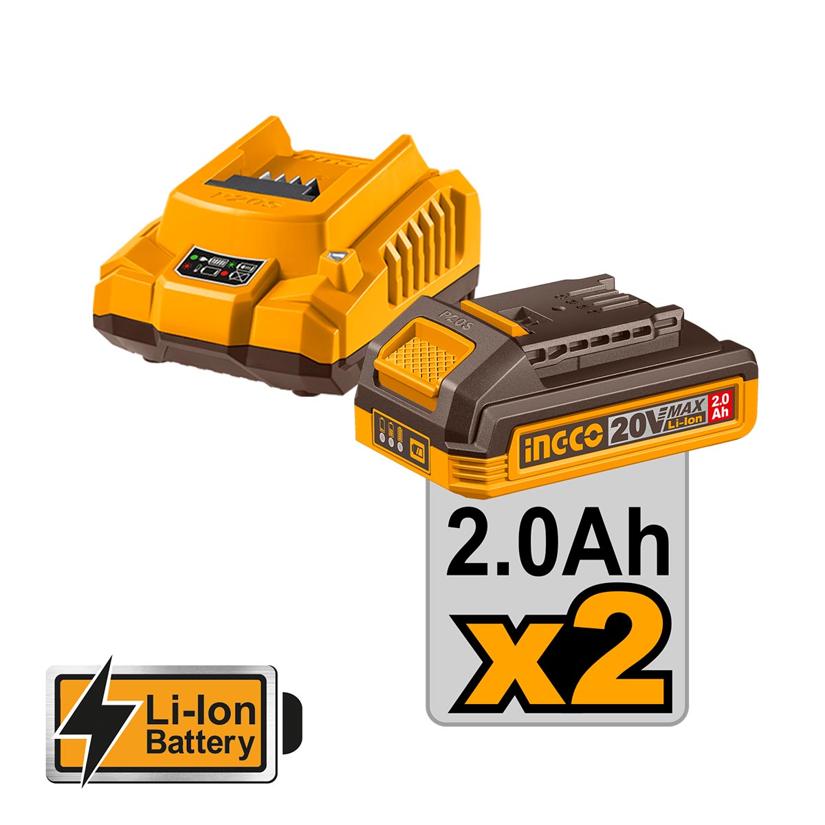 Ingco Σετ Κρουστικό Δραπανοκατσάβιδο & Μπουλονόκλειδο Brushless 20V με 2 Μπαταρίες 2Ah και Θήκη