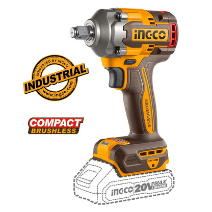 Ingco Σετ Κρουστικό Δραπανοκατσάβιδο & Μπουλονόκλειδο Brushless 20V με 2 Μπαταρίες 2Ah και Θήκη