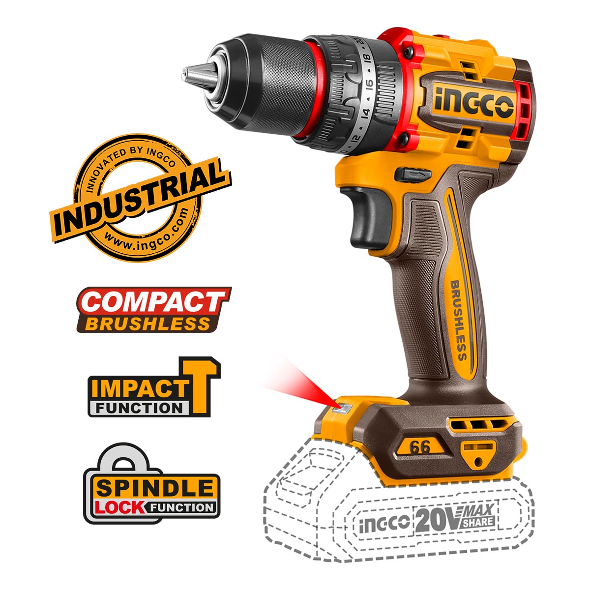 Ingco Σετ Κρουστικό Δραπανοκατσάβιδο & Μπουλονόκλειδο Brushless 20V με 2 Μπαταρίες 2Ah και Θήκη