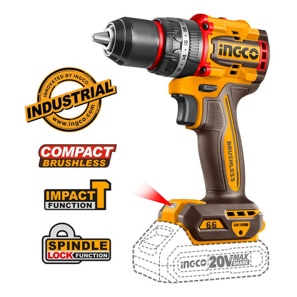 Ingco Σετ Κρουστικό Δραπανοκατσάβιδο & Μπουλονόκλειδο Brushless 20V με 2 Μπαταρίες 2Ah και Θήκη
