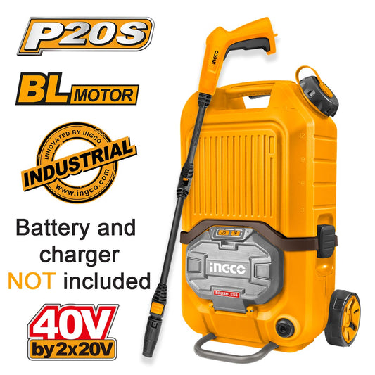 Ingco Πλυστικό Μηχάνημα Υψηλής Πίεσης Μπαταρίας 2x20V Li-Ion SOLO