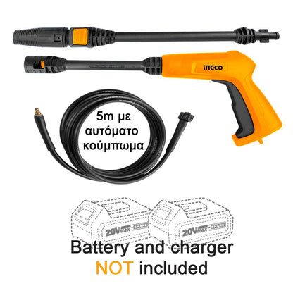 Ingco Πλυστικό Μηχάνημα Υψηλής Πίεσης Μπαταρίας 2x20V Li-Ion SOLO