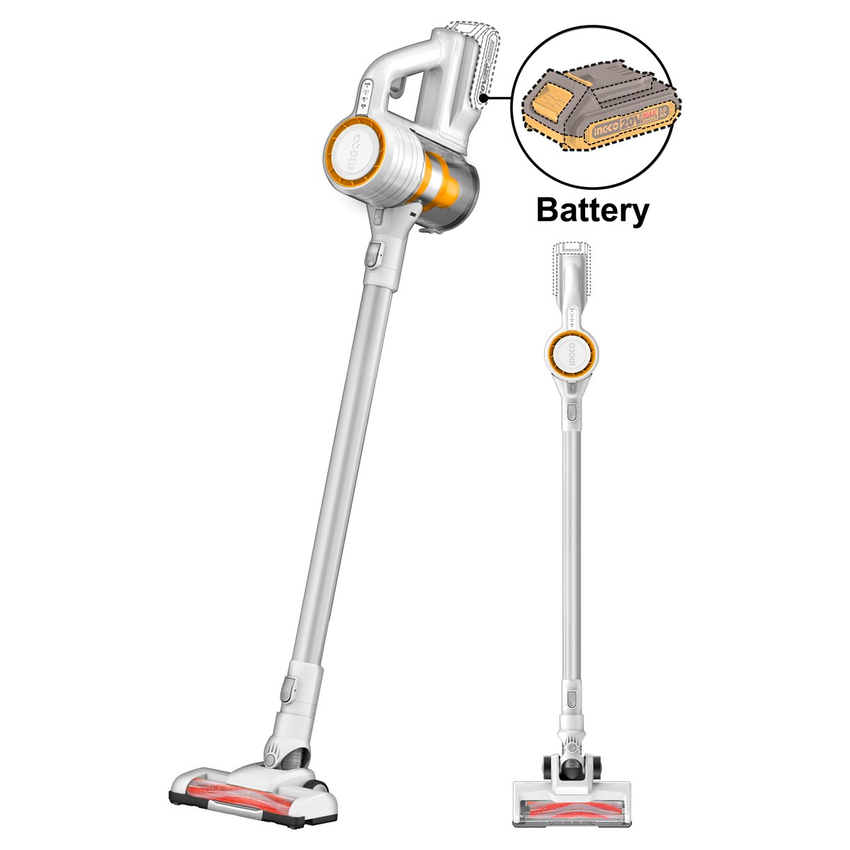 Ingco Σκούπα Stick Cyclone Μπαταρίας 20V Li-Ion 120W