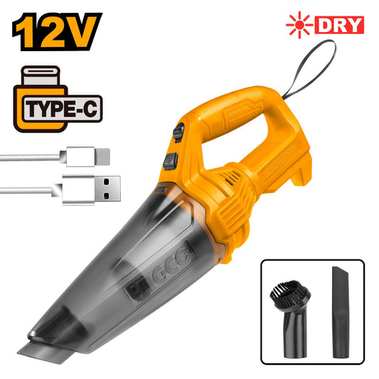 Ingco Σκούπα Αυτοκινήτου με Ενσωματωμένη Μπαταρία 12V Li-Ion +Καλώδιο USB Type-C