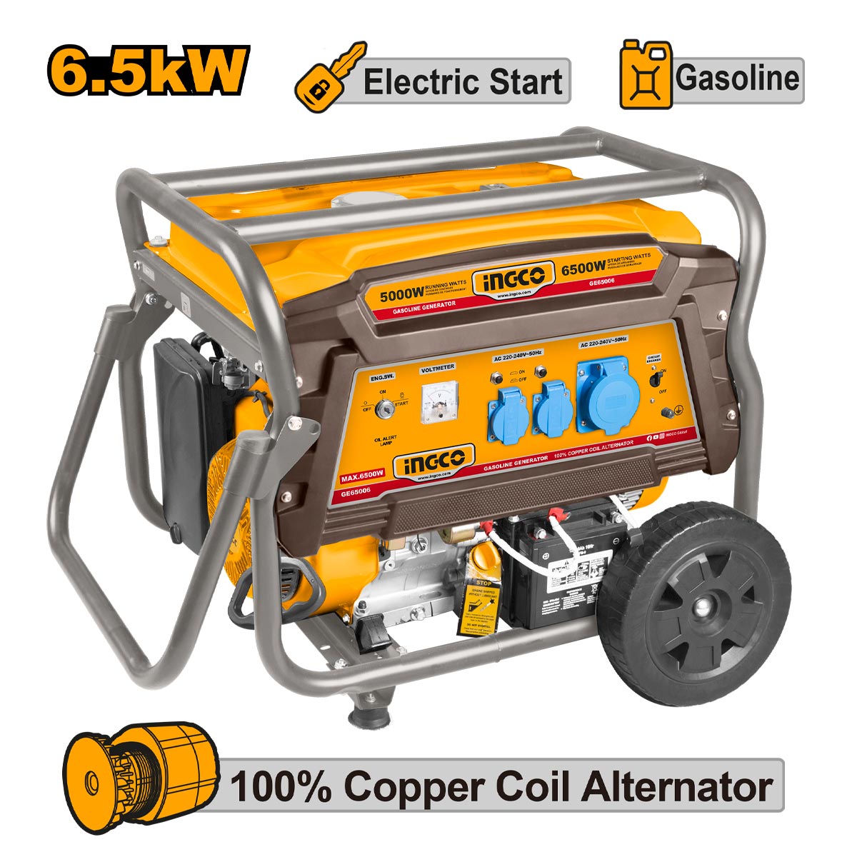 Ingco Γεννήτρια Βενζίνης με Σταθεροποιητή AVR 6.5kW 8.1kVA 15HP