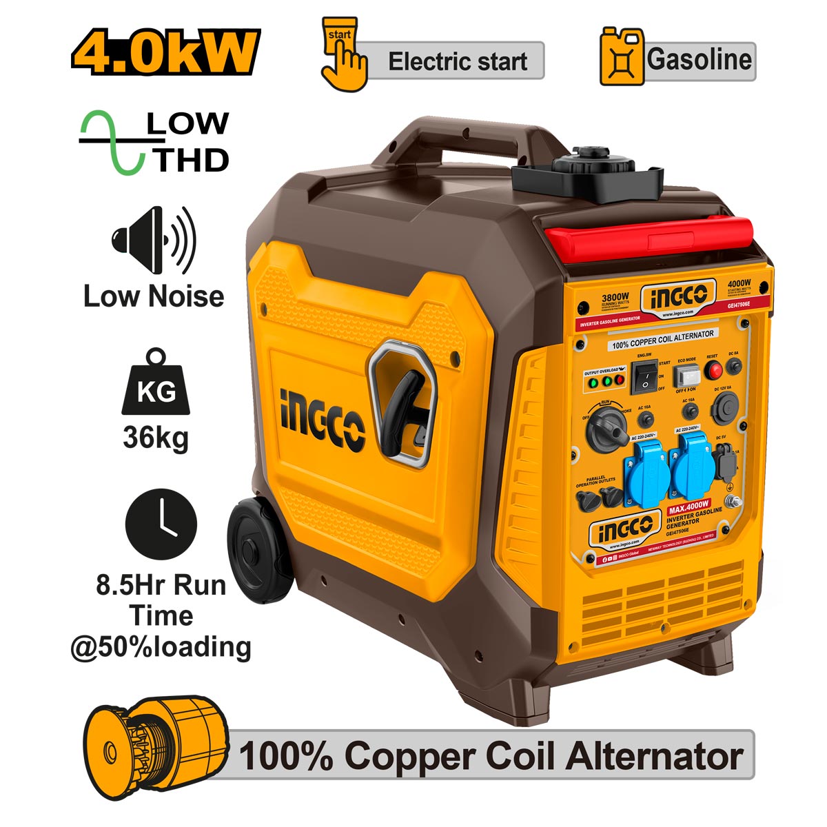 Ingco Γεννήτρια Inverter Βαλιτσάκι Βενζίνης 4kW 5kVA 5HP