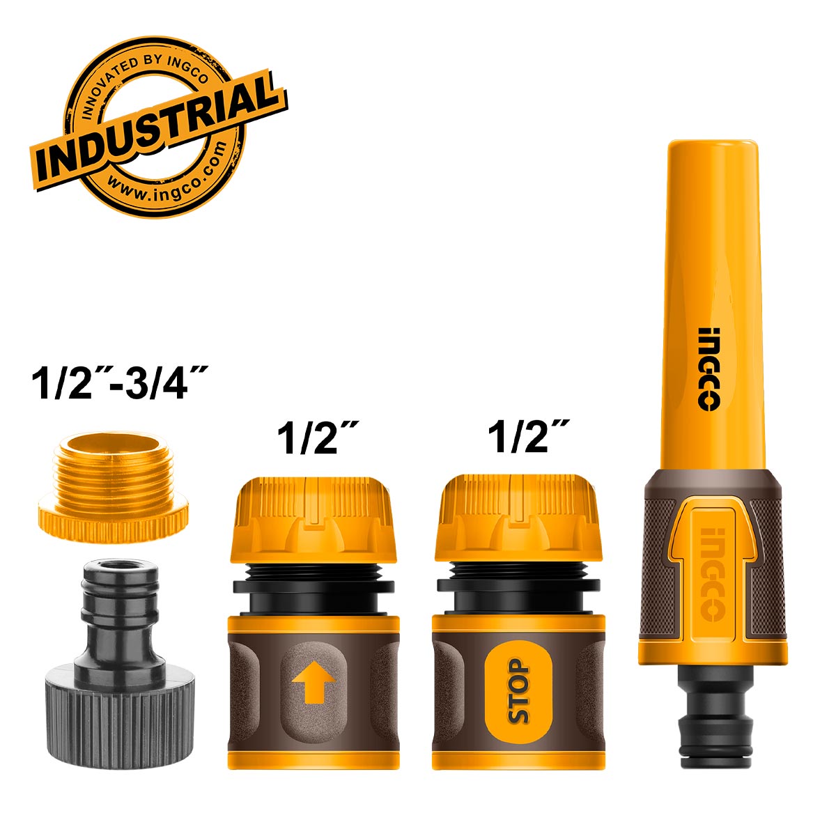 Ingco Εκτοξευτής Ακροφύσιο Νερού με 4 Εξαρτήματα - Ταχυσύνδεσμοι Λάστιχου