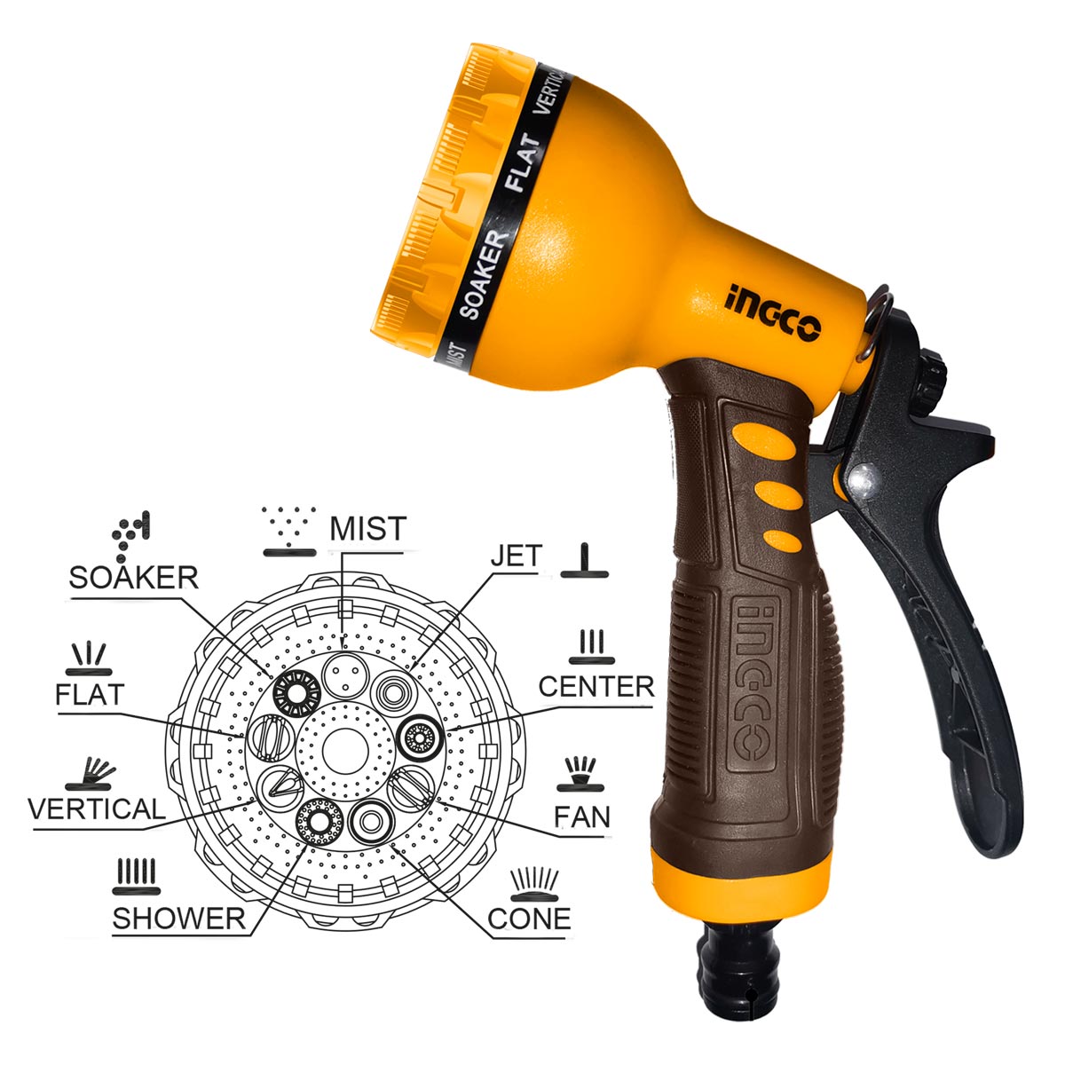 Ingco Εκτοξευτής Νερού Πιστόλι Ρυθμιζόμενος 9 Θέσεων