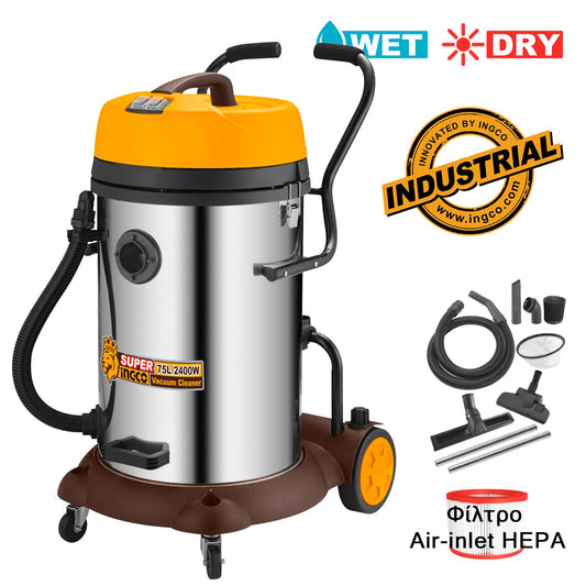 Ingco Ηλεκτρική Σκούπα Υγρών / Στερεών 75 Lit 2x1200W