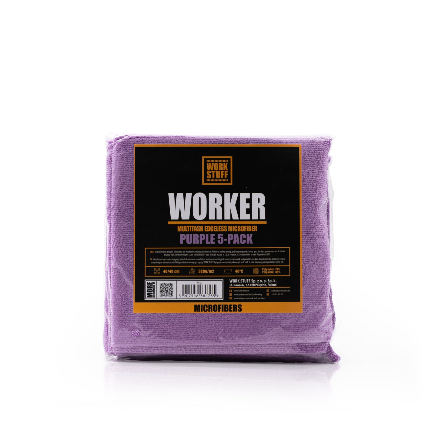 Work Stuff Worker Πανιά Μικροϊνών 320gsm Γκρι-Μωβ-Κίτρινο 40x40cm 5τμχ