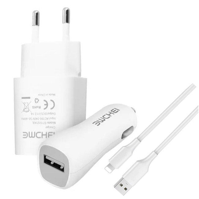 Φορτιστής Αναπτήρα Αυτοκινήτου - Οικίας Για Iphone 0-C1/J1 Λευκός 1 Τεμάχιο