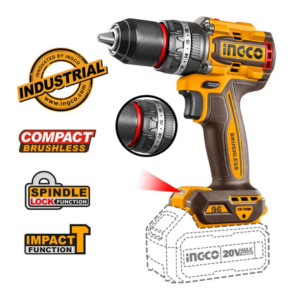 Ingco Σετ Κρουστικό Δραπανοκατσάβιδο & Μπουλονόκλειδο Brushless 20V με 2 Μπαταρίες 4Ah και Θήκη