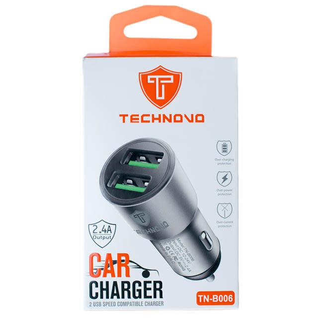 Φορτιστής Αναπτήρα Αυτοκινήτου Technovo TN-B006 Με 2 Θύρες USB 12-24V 2.4A Μαύρος