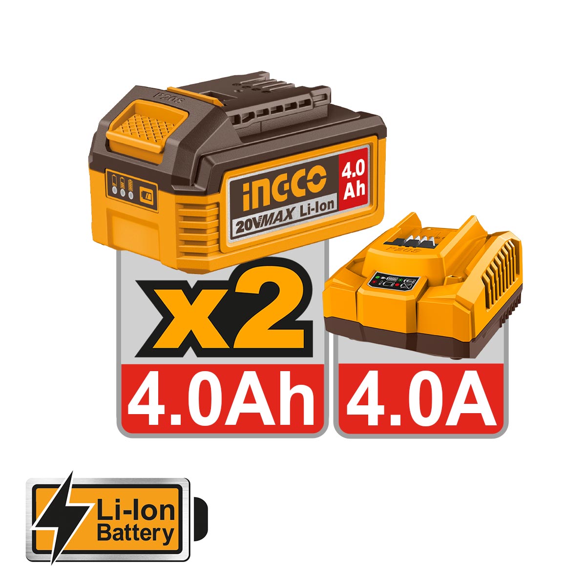 Ingco Σετ Κρουστικό Δραπανοκατσάβιδο & Μπουλονόκλειδο Brushless 20V με 2 Μπαταρίες 4Ah και Θήκη