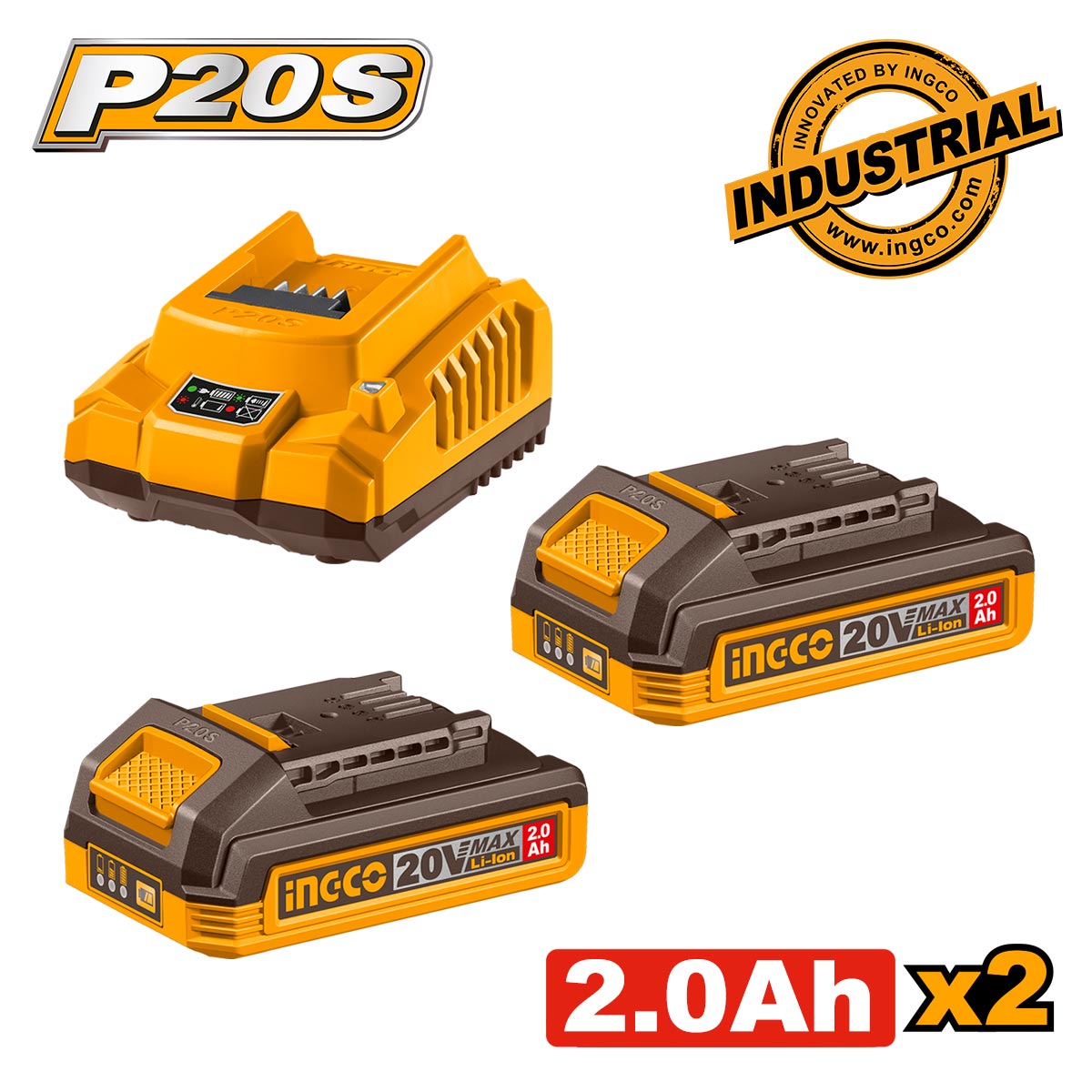 Ingco Μπαταρίες 2 τεμ. 2.0Ah + 1 τεμ. Φορτιστής 2Α Σετ 3 τεμ.