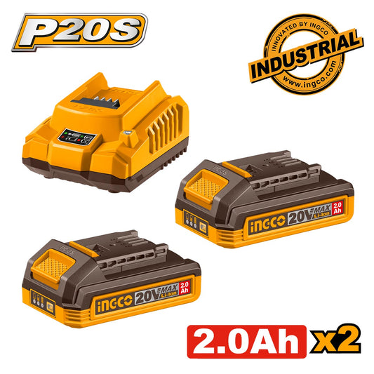 Ingco Μπαταρίες 2 τεμ. 2.0Ah + 1 τεμ. Φορτιστής 2Α Σετ 3 τεμ.