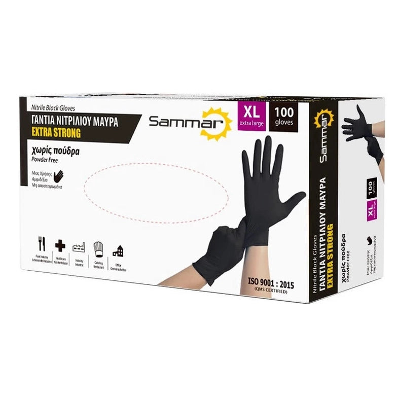 Γάντια Νιτριλίου Μαύρα XL 100Τεμαχίων Extra Strong(έξτρα ανθεκτικά)